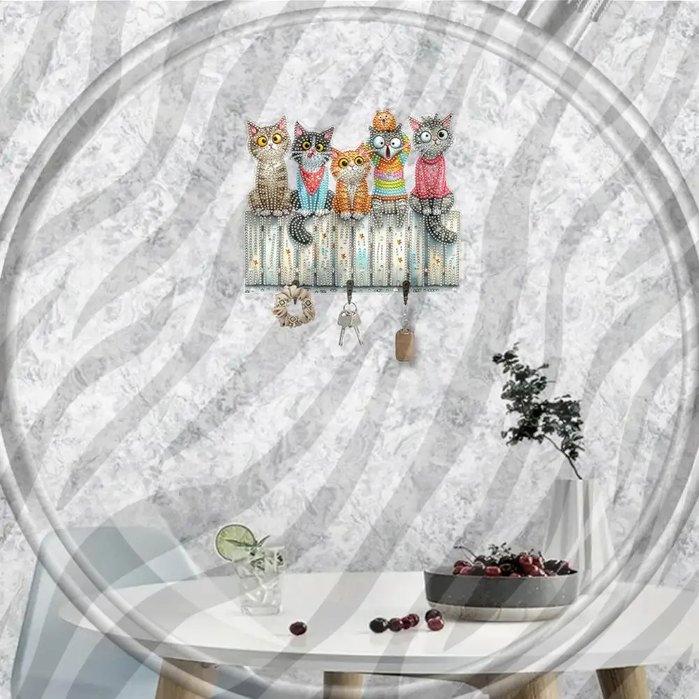 

Funny Kitten Diamond Art Craft Wall Hooks Rhinestone Painting Coat Hook 3 Hooks Diamond Painting Hook Rail DIY Crafts Decor