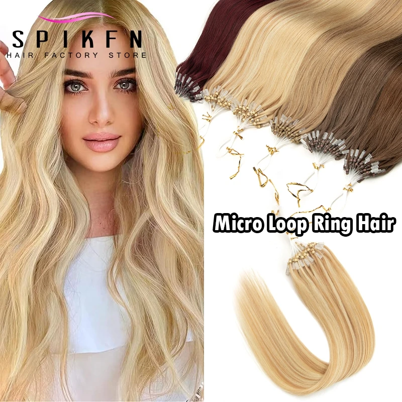 

Highlight Blonde Micro Loop Ring Human Hair Extensions 12"-20" Natural Straight Micro Link Hair Black Brown Salon Hair For Women