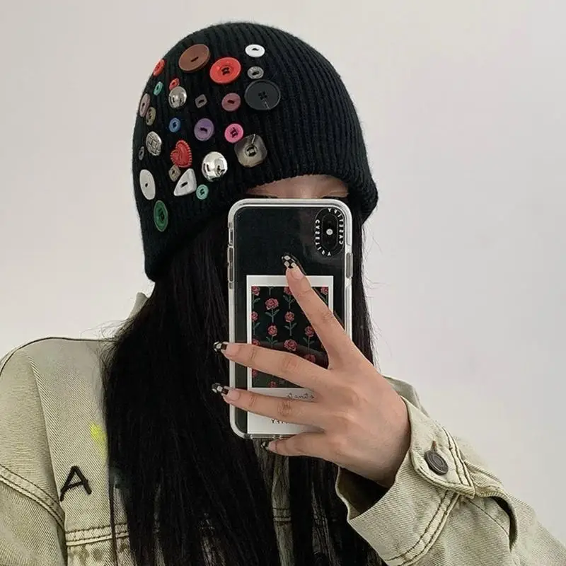 

L5YA Cozy Knit Hat with Hollow Hook Flower Design Soft and Warm Beanie Cap for Kids and Adults