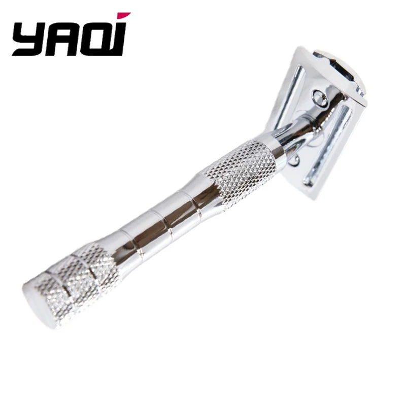 

Бритва для бороды Yaqi, хромированный цвет, безопасная бритва для влажного бритья с двойным лезвием, подарочная бритва, стальная бритва, мужские средства для бритья