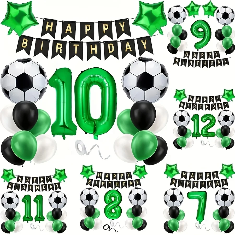20-teiliges 32-Zoll Grünes Digitales Fußball-Geburtstagsparty-Dekorationsset mit Luftballons und Sternballons Fußball-Themen Sportparty-Zubehör