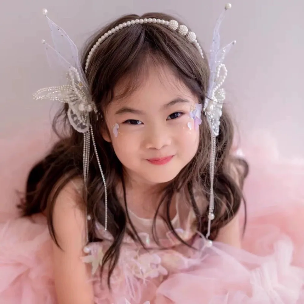 

Elegant Tassel Butterfly Hair Clips Large Beaded Pearl Barrettes Korean Style Mesh Duckbill Clips Cosplay