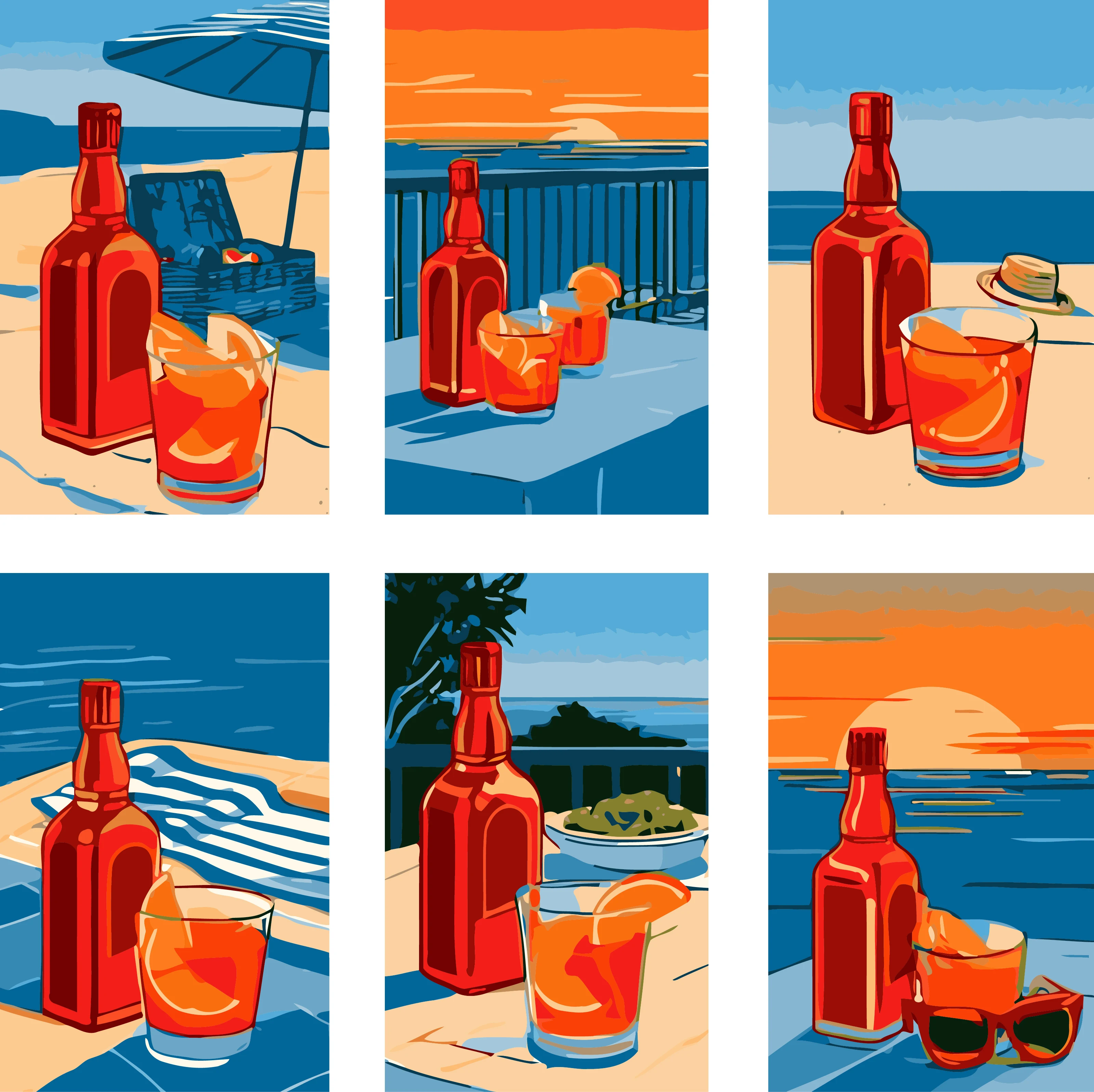 6 DIY-Malbilder mit Motiven von Urlaub, Strand, Getränken und Sonnenuntergang, geeignet zur Wanddekoration zu Hause. – Detail 2