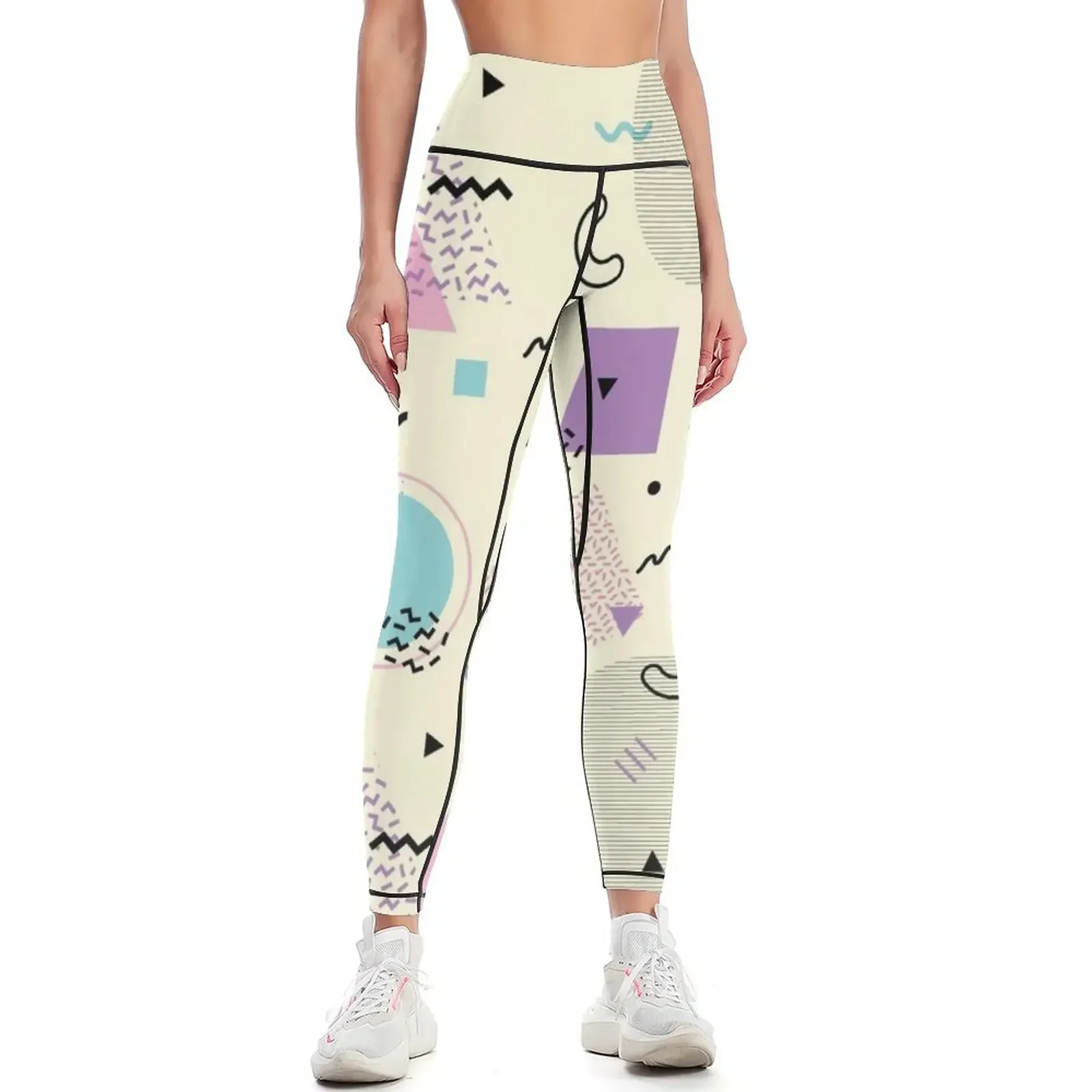 

Funky 80s eighties Memphis Pattern Design in Egg Yellow Leggings sportswear gym gym wear sport set Womens Leggings