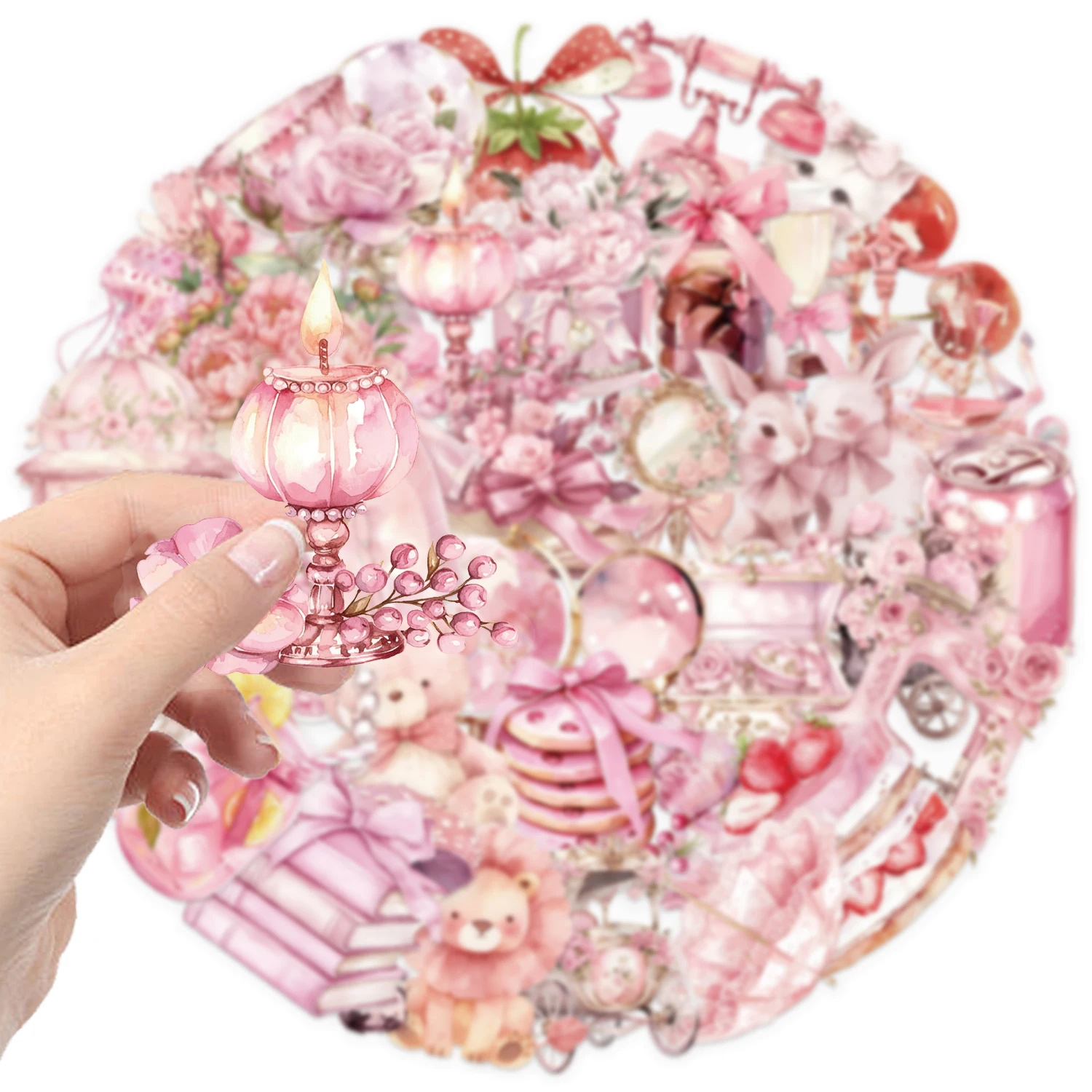 50Pcs Pink Aesthetic Transparent Flowers Graffiti Stickers Waterproof Artistic Dreamy Decoration Guitar Laptop Helmet Skateboard