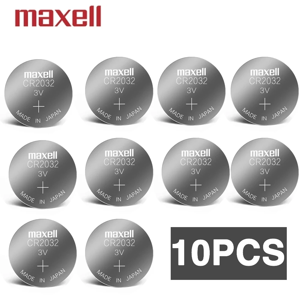 10PCS Original CR2032 3V Lithium Battery CR 2032 Button Battery for Watch Toy Calculator Car Remote Control Coin Cell-Maxell