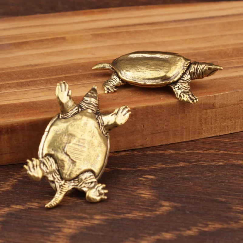 Solid Brass Turtle Antique Hand Piece, Red Copper Tea Pet, Japanese Tea Ceremony Accessory, Archaize Bronze Small Ornament