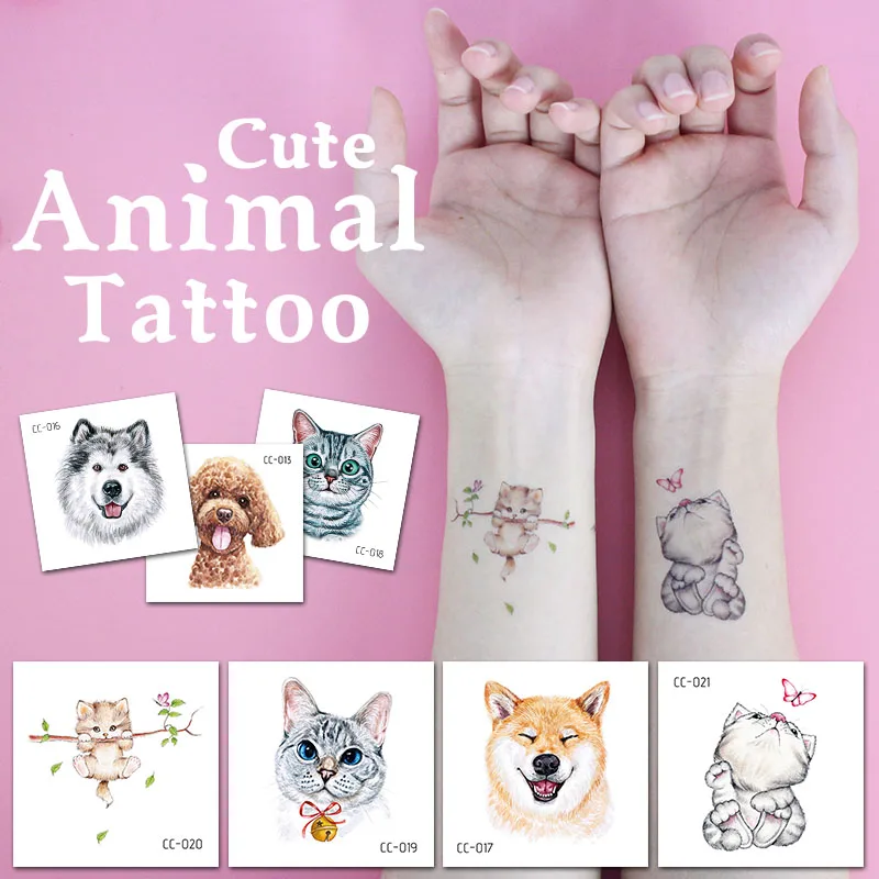

Cute Dog Cat Animal Bird Design Water Transfer Waterproof Temporary Tattoo Stickers For Women Arm Body Art Mini Fake Tattoos