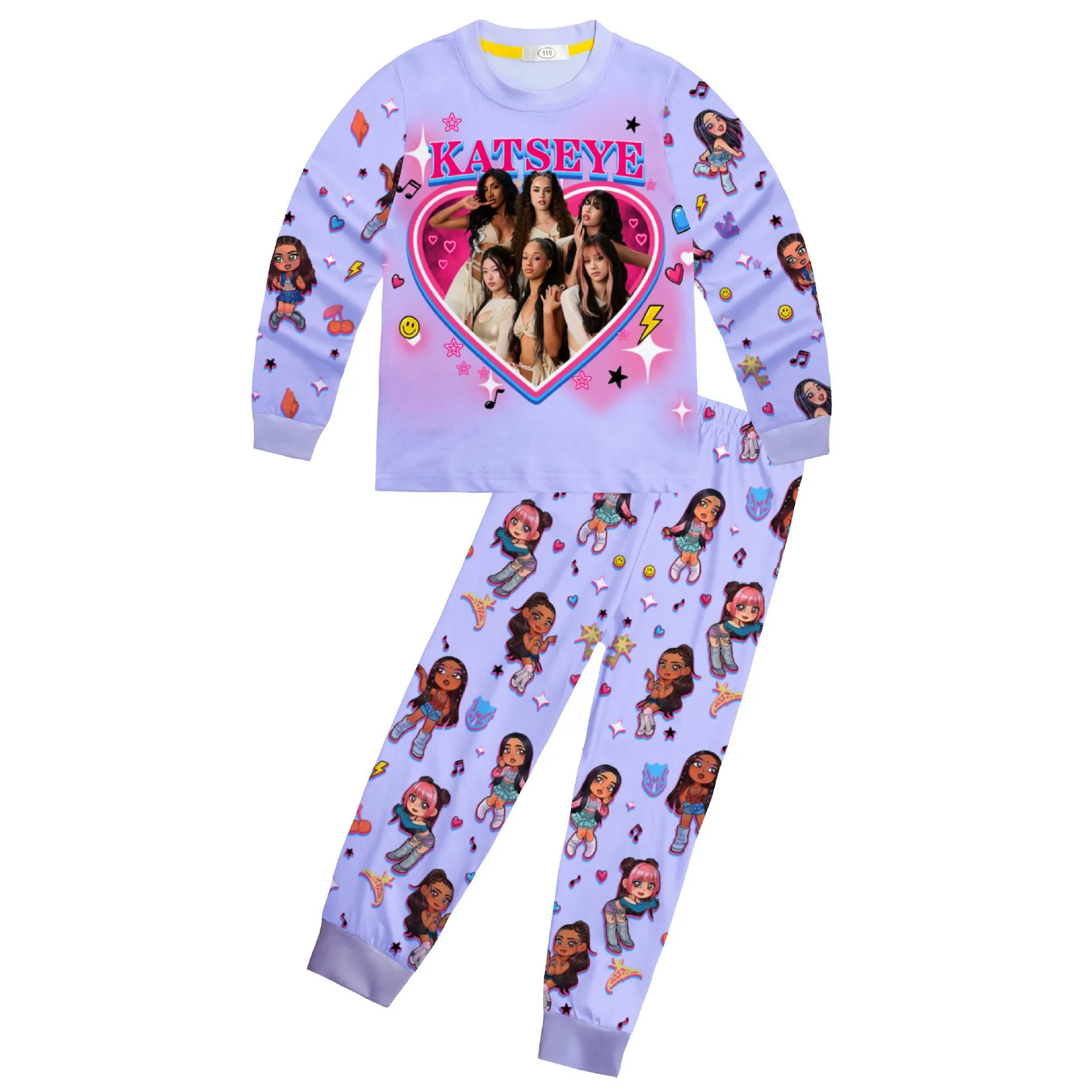 KATSEYE Hermosos Conjuntos de Pijamas para Niños, Conjuntos de Pijamas con Estampado Katseye para Niñas, Camisones Diarios para Niñas, Camiseta de Manga Larga para Bebés, Conjuntos de 2 Piezas