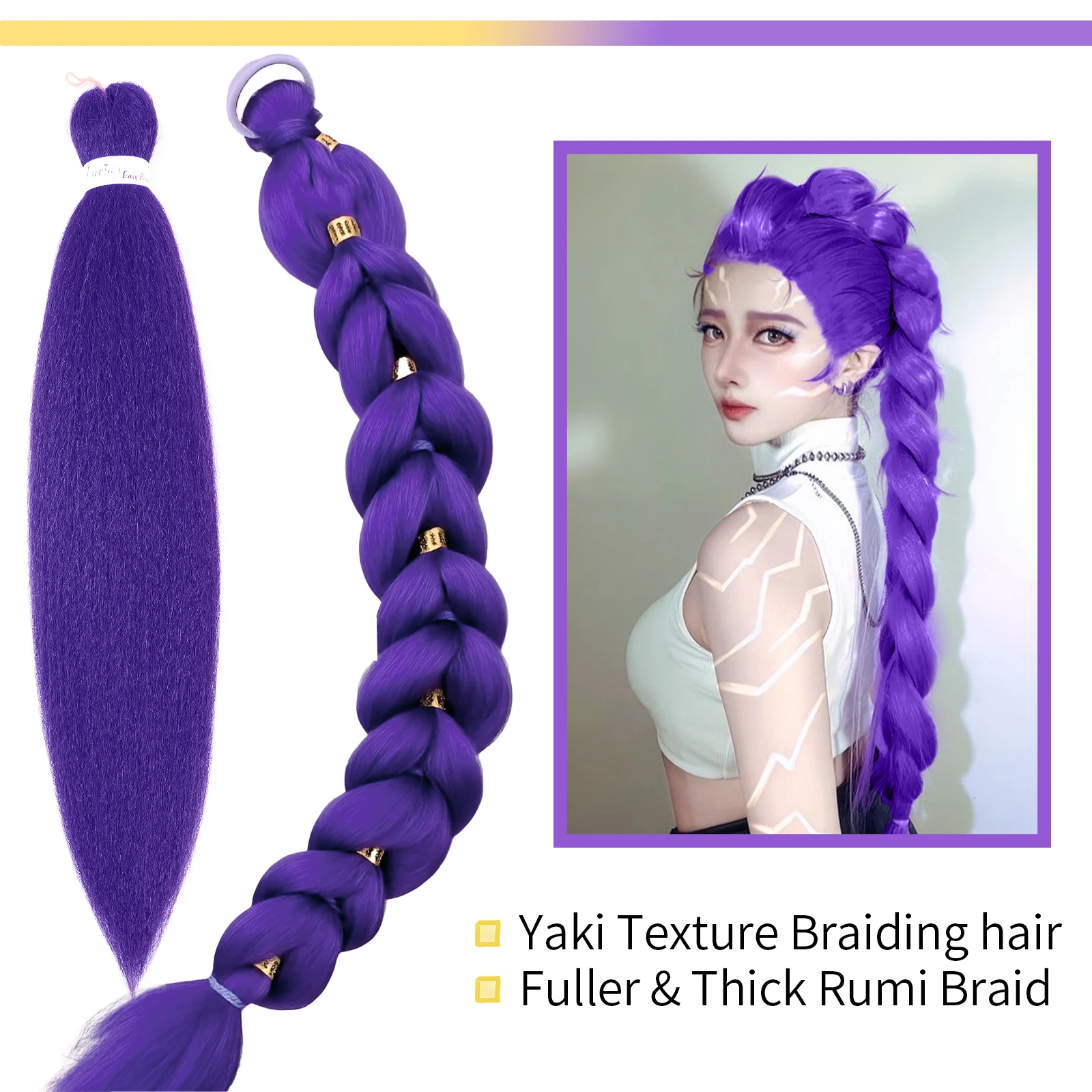 Purple Braiding Hair 24 26 28 30 Inch Braiding Hair Extensions for Braids Synthetic Braiding Hair Pre Stretched Yaki Texture image 4