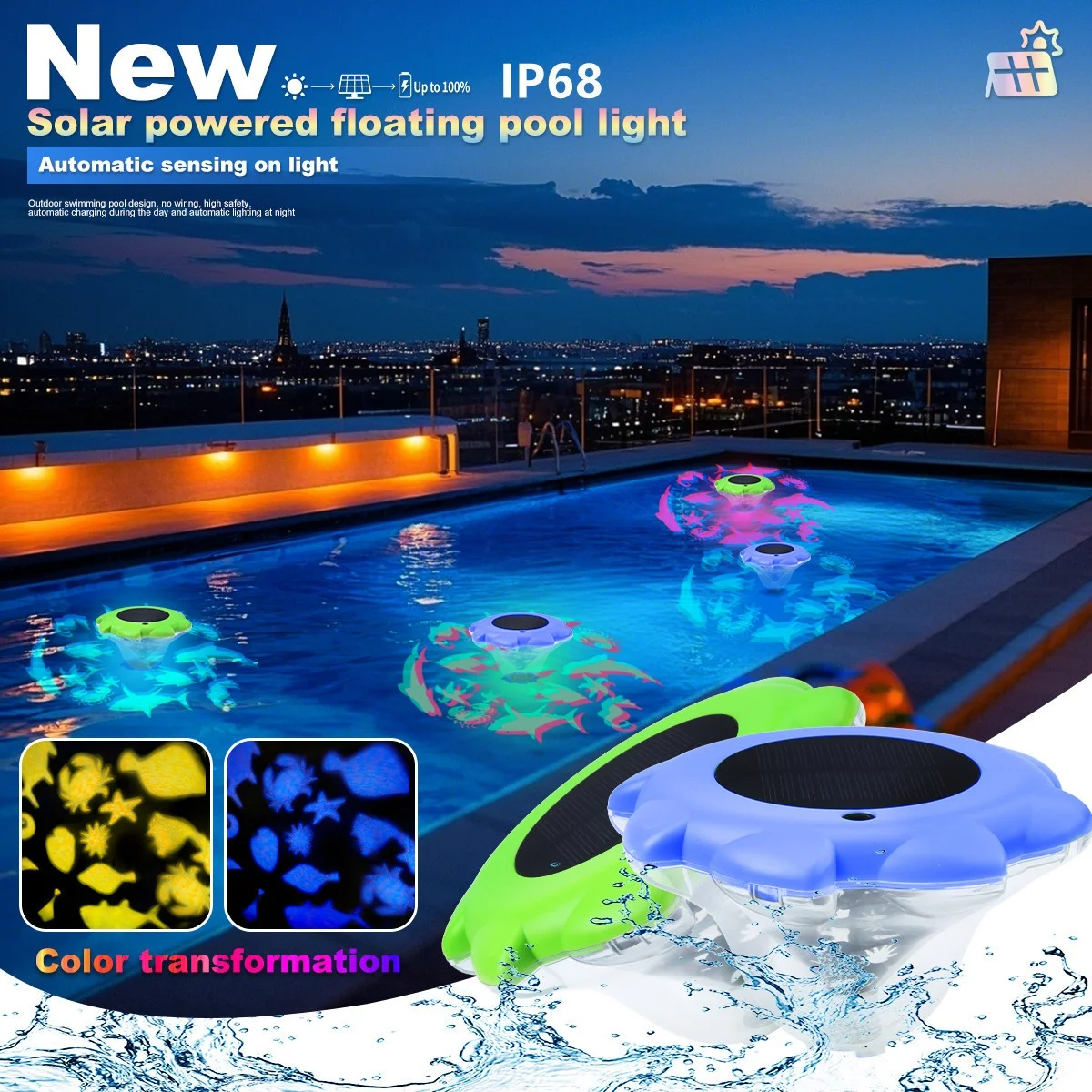 

A Solar Floating Pool Light with LED for Bathrooms Swimming Pools Ponds Fountains and Garden Lawn Decoration IP68