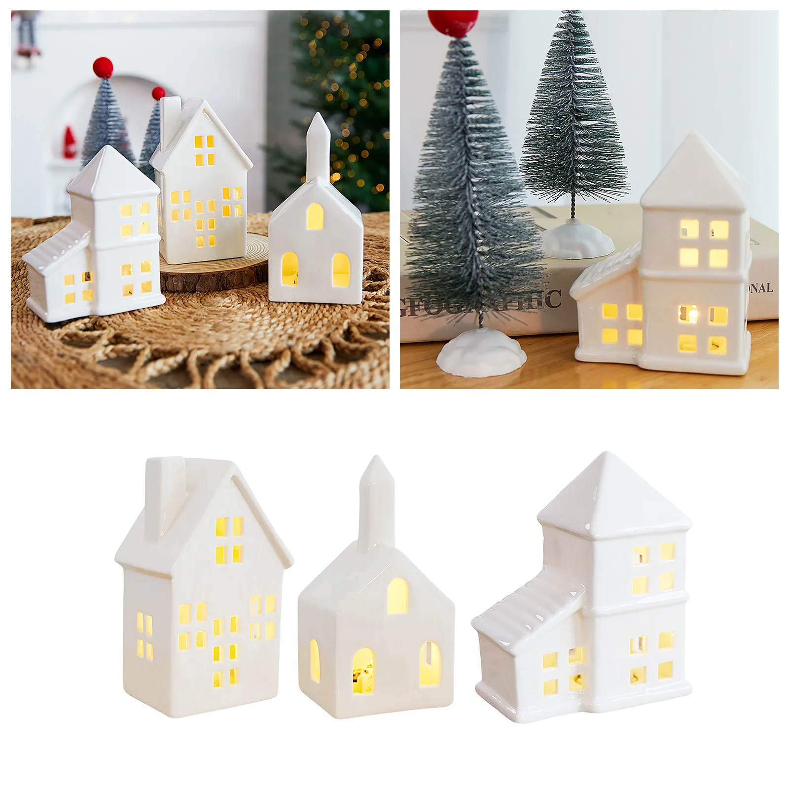 White Christmas Glitter Village Porcelain Ceramic Figures Gifts Christmas Sense Accessories Funny Christmas Table Decorations