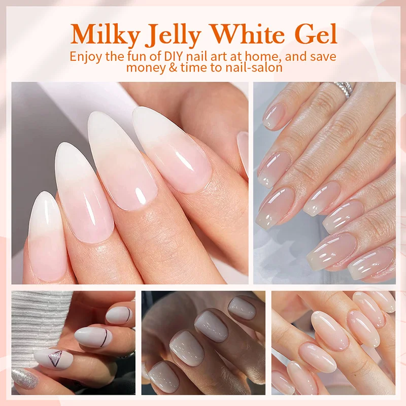 BORN PRETTY Milky Jelly White Gel Nail Polish Nude Gel Polish 10ml Translucent Natural Color Soak Off Gel for Winter French Nail