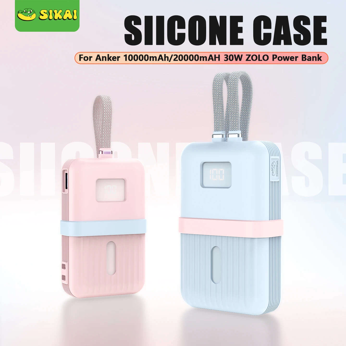 SIKAI غطاء من السيليكون ل Anker 10000/20000mAh 30 واط/35 واط قوة البنك الغطاء الواقي ل Anker محمول قوة البنك شاحن محمول