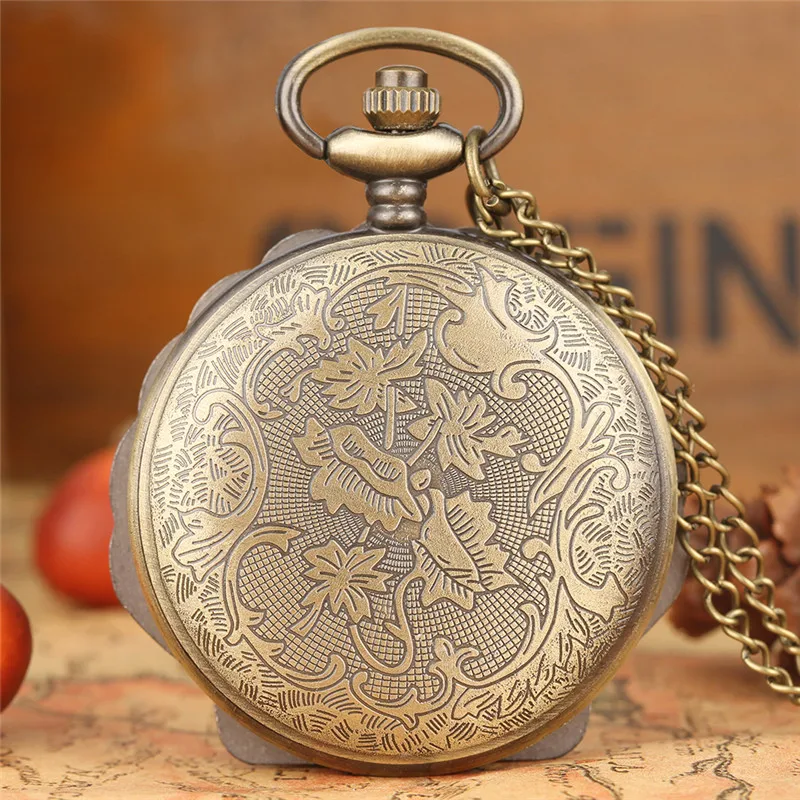 Steampunk Shell Pocket Watch Full Hunter Quartz Movement Sweater Necklace Chain Arabic Number Display Retro Timepiece Clock