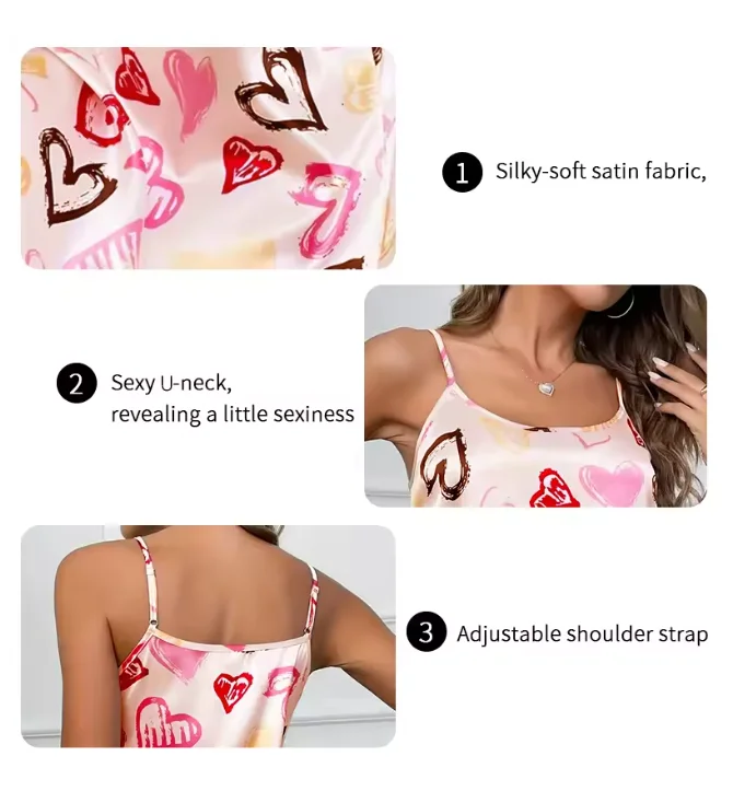 Ladies Sexy Sling Nightgown Nightdress Women\'s Sexy Lingerie Silk Satin Sleepwear Floral Pinting Nightwear Homewear Mini Dress