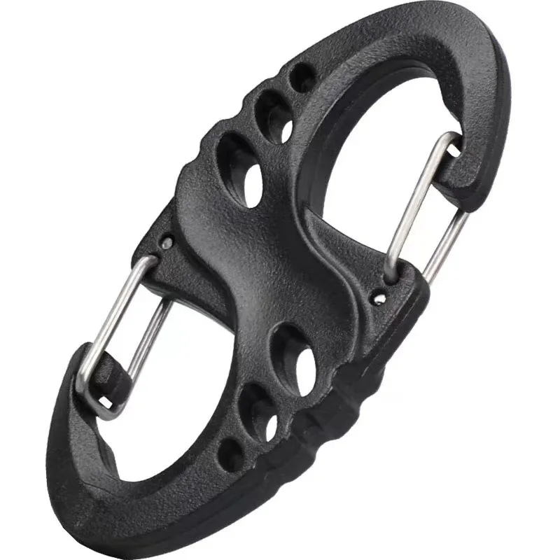 20PCS S Type Carabiner Dual Buckle Portable Outdoor Climbing Hook Mini Keychain Plastic Steel Camping Hook