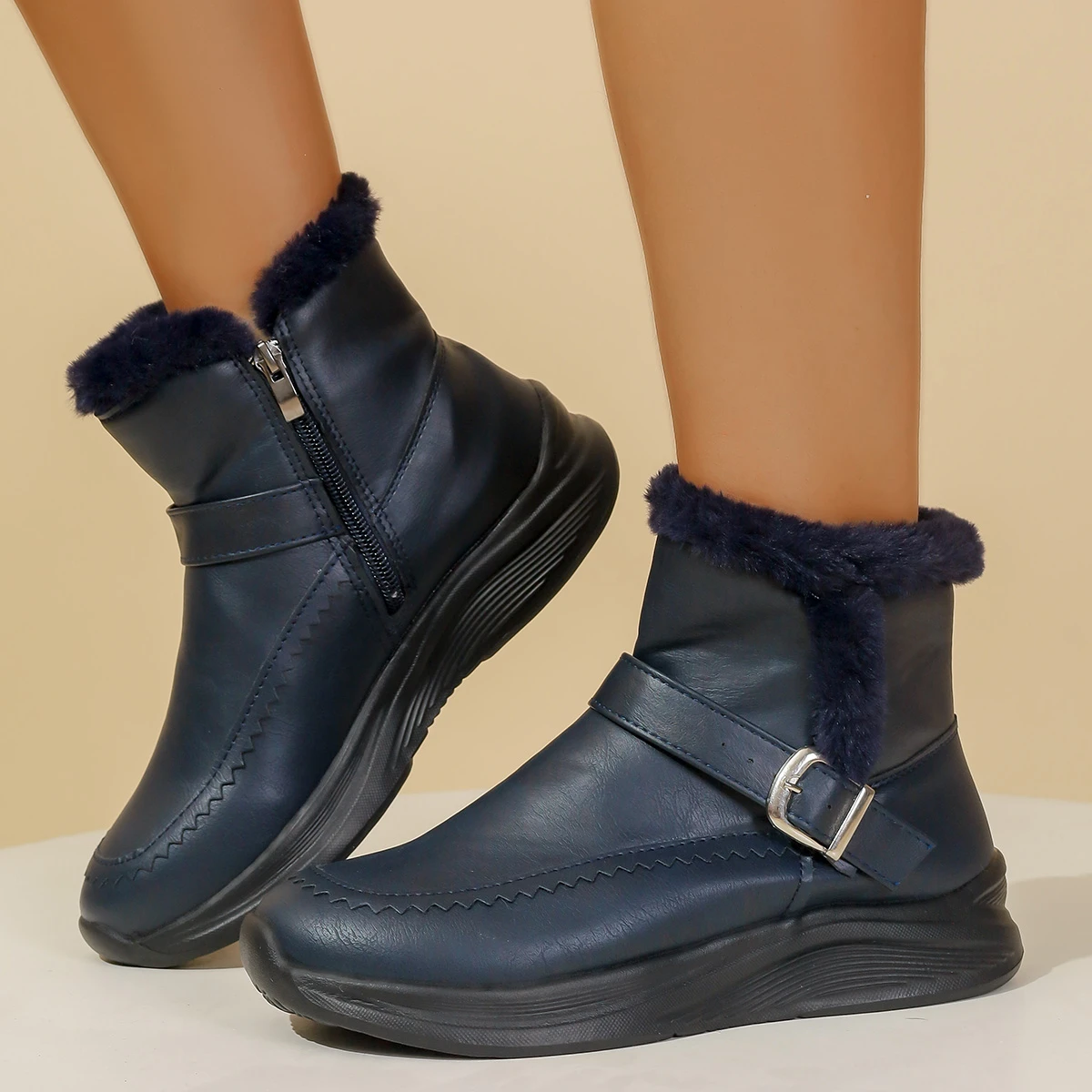 2026 Winter Neue Mode Damenstiefel Verdickte Warme Baumwollschuhe Wildleder Dickbesohlte Rutschfeste Damen-Sneaker Lässige Schneestiefel – Detail 5