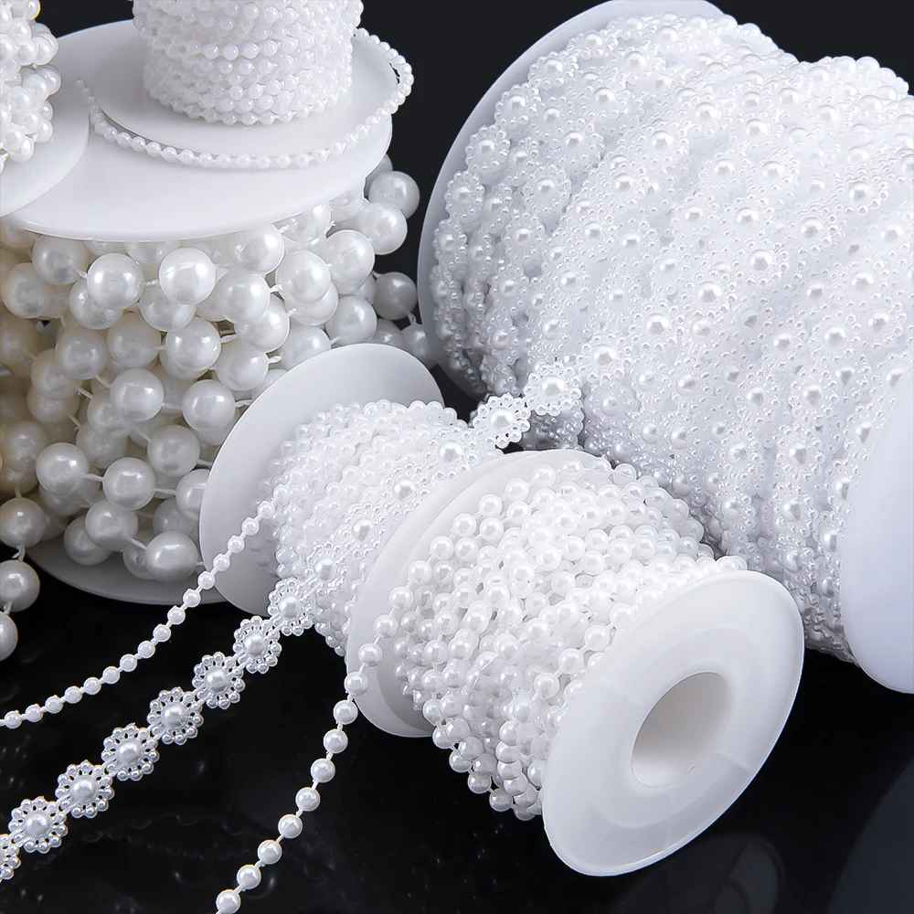 10M 2M ABS Imitation Pearl Star Bead Chain Line Cord Plastic Thread Trim DIY Wedding Party Decor Jewelry Findings Craft Material