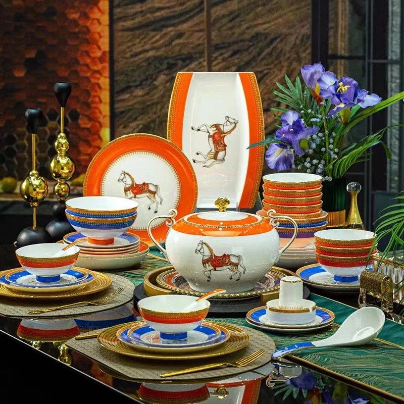 European light luxury 60 heads, porcelain bowls and plates
