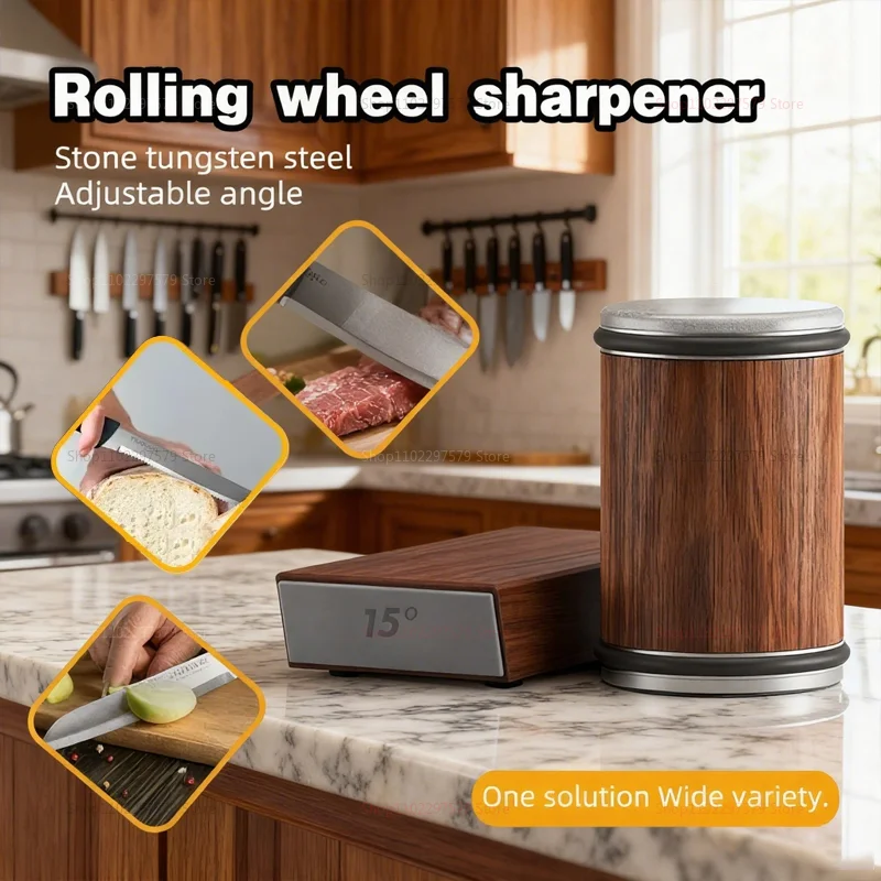 Afilador de cuchillos portátil, soporte magnético para cuchillos, Kit de piedra para afilar diamante, rodillo de ángulo de 15 y 20 grados, accesorio de cocina