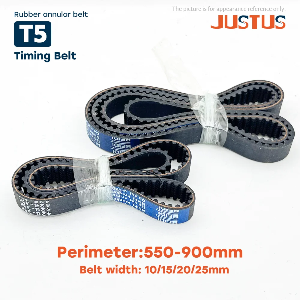 T5 Rubber Closed Loop Timing Belt Width 10/15/20/25mm Perimeter 550mm 560mm 570mm 575mm-900mm Pitch 5mm T5 Synchronous Belt
