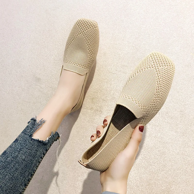 2023 Spring New Mesh Ballet Flats Women Square Toe Daily Loafers Breathable Flats Driving Shoes Sneakers Boat Shoes woman flats