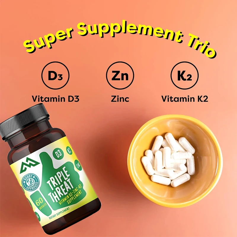 

3-in-1 dietary supplement for immune support - made of vitamin D3, zinc, and vitamin K2, high absorption -60 capsules