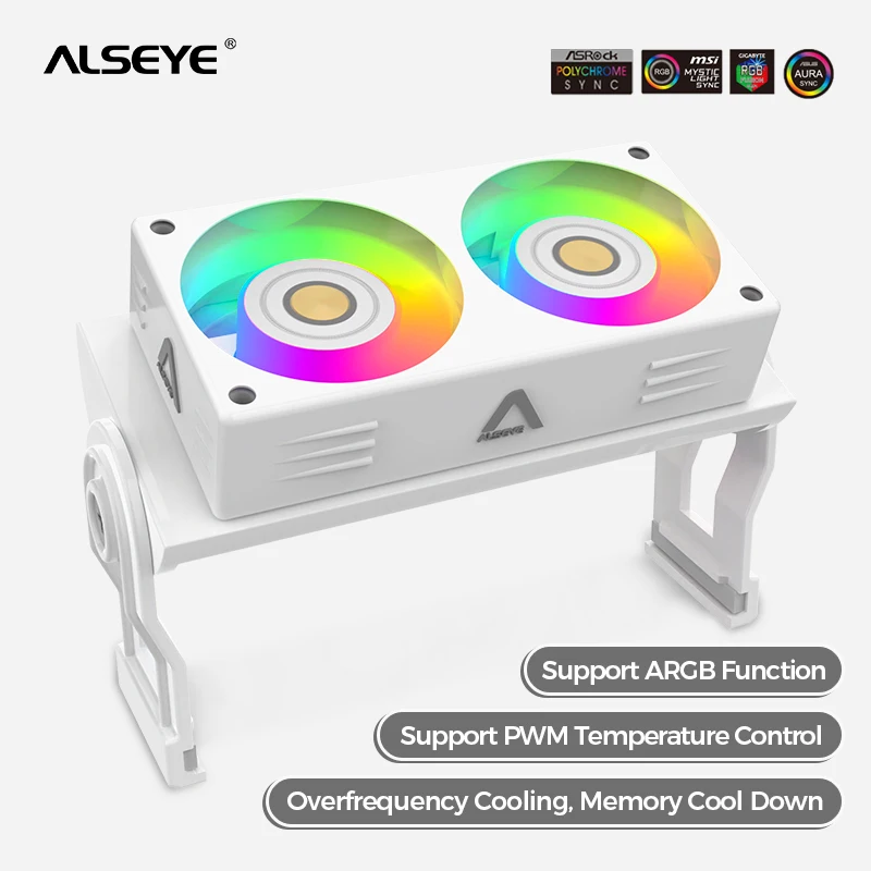 ALSEYE RAM ARGB Memory Cooler White 60mm With Dual Fan PWM 1200-2000RPM Radiator for DDR2/3/4/5 Cooling