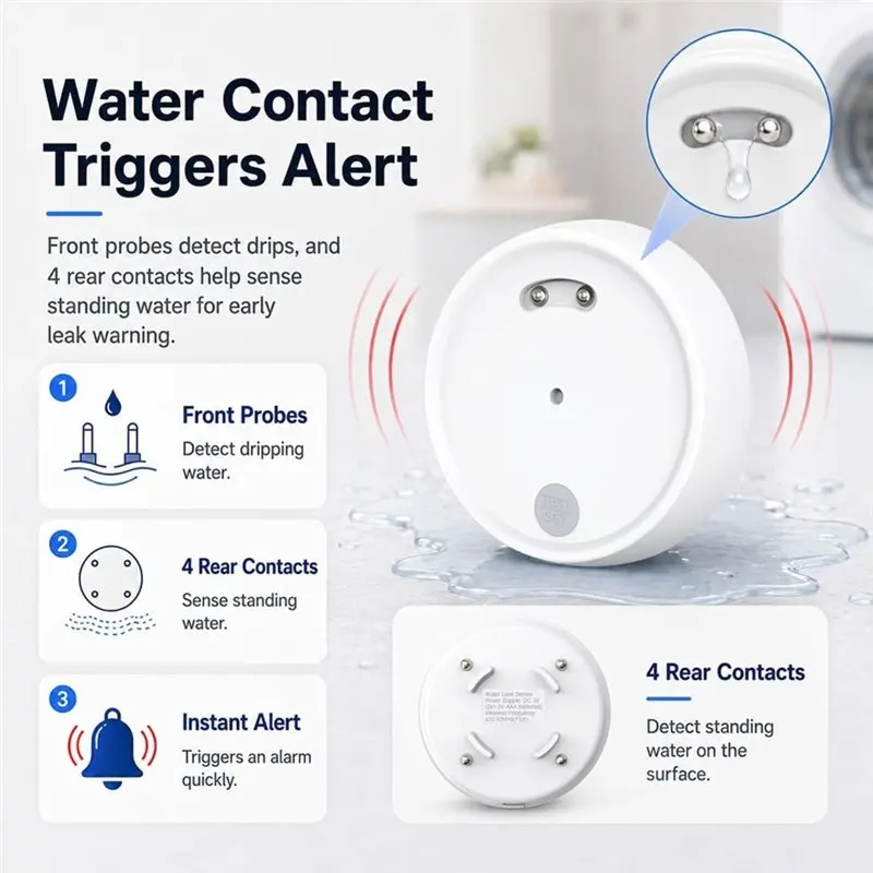 【THANKSGIVING DAY】100Db Water Sensor Alert IP66 Drip Flood Leak Detection Water Leak Detector For Home