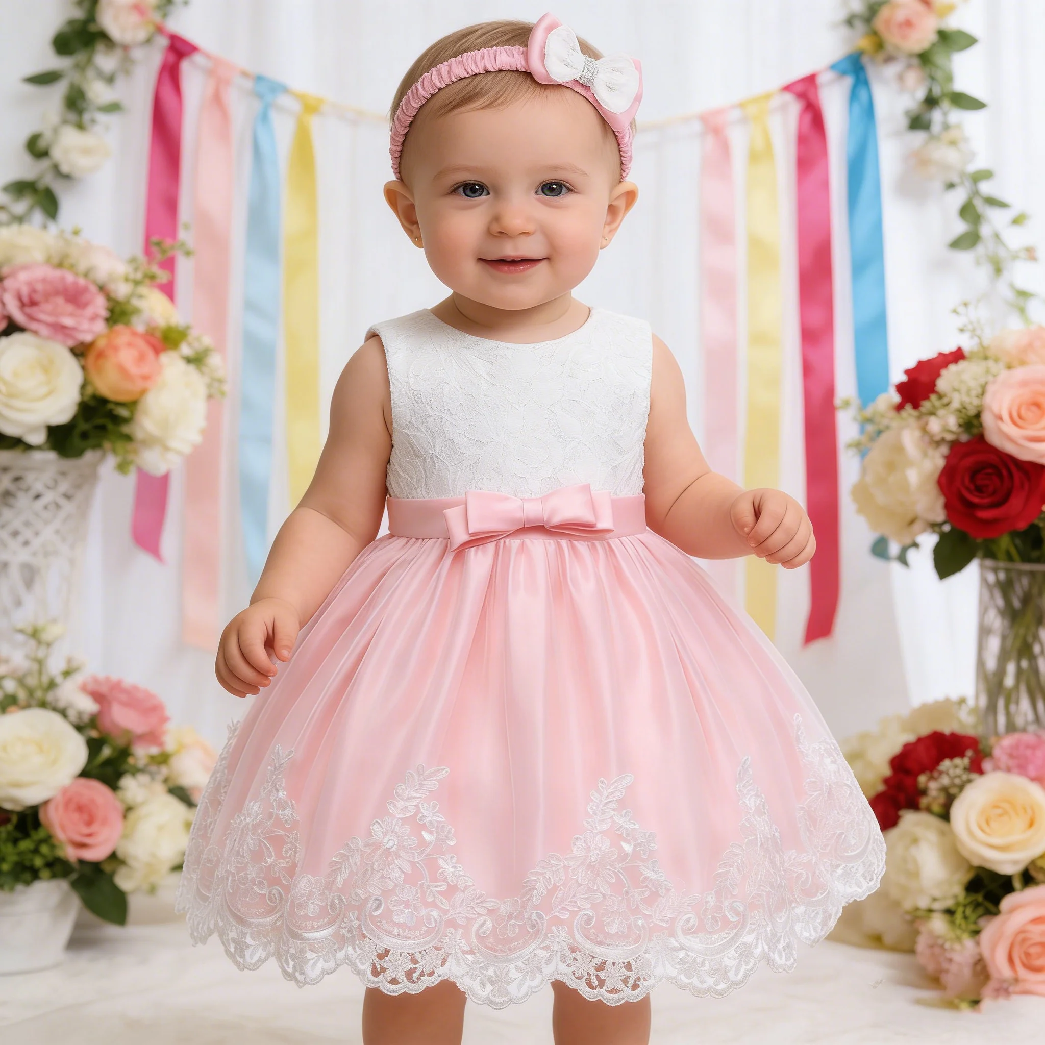 Children Flower Tutu Dress For 0-24Months Girls Wedding first Communion Party baby girls Princess Dresses Kids Lace baptism Gown