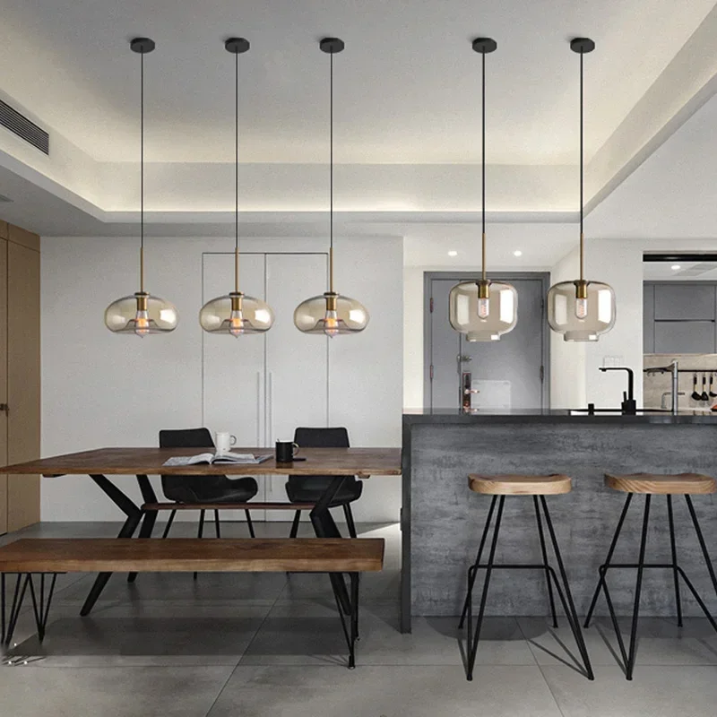 Modern Glass Pendant Light for Dining Room Kitchen Island Cafe Bar Bedroom Bedside Hanging Ceiling Lamp Chandelier Decor