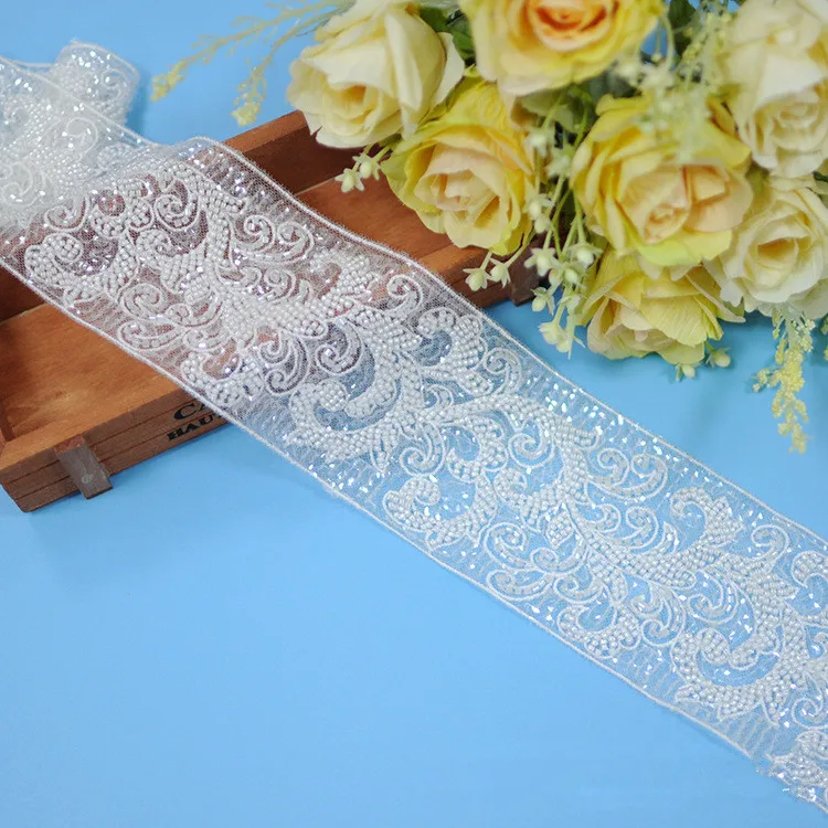 Nuovo abito da sposa cintura leggera tessuto di pizzo con perline di lusso largo 8.5cm