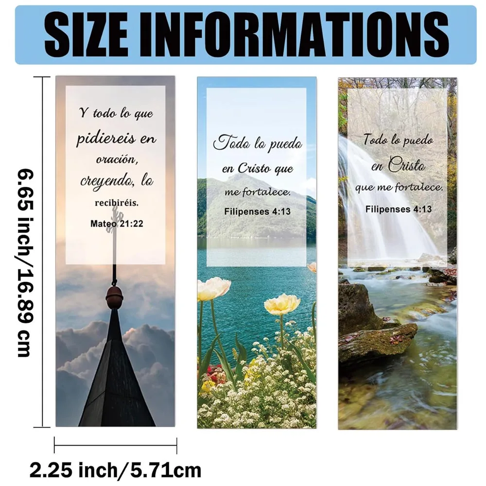 Spanish Christian Verses Bookmarks Books of The Bible Christian Bookmark 2.25x6.65 Inch Landscape Book Marks 40 Pcs