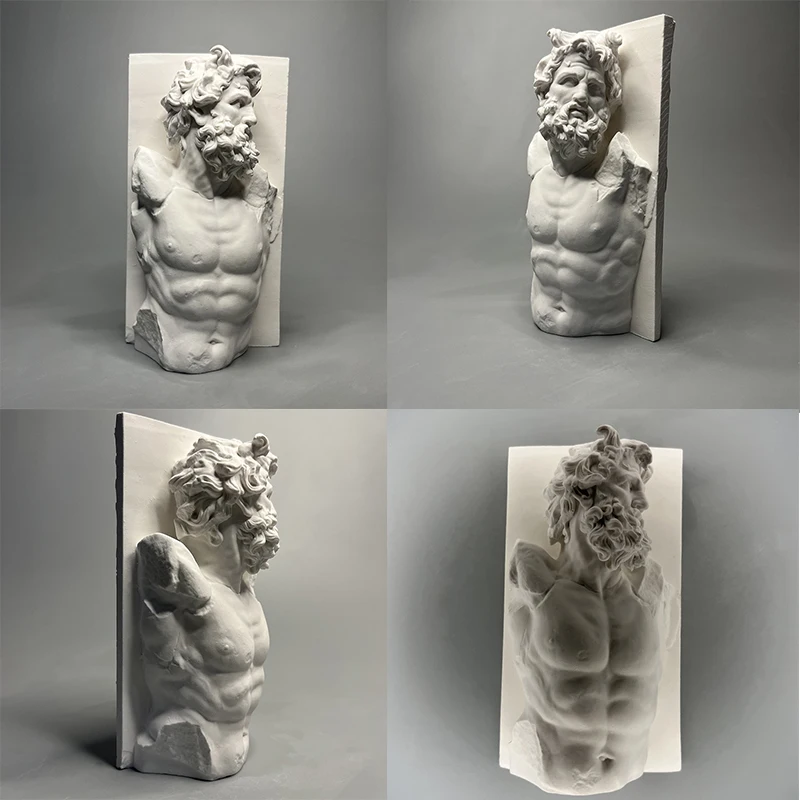 European Gypsum Figure Sculpture Vintage Muscular Male Statue Bookcase Ornament Philosophy Figure Interior Aesthetic Decoration