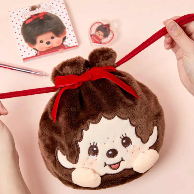 Kawaii Monchhichi Serie Kordelzugbeutel Niedliche Cartoon-Figur Kreativität Tragbare Bestickte Aufbewahrungstasche Damen Make-up-Tasche – Detail 3