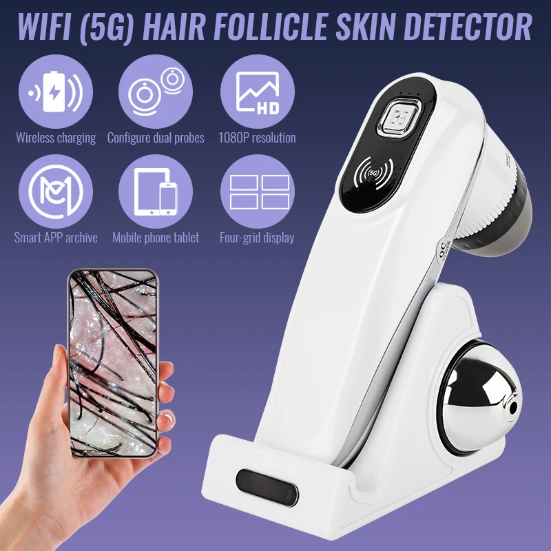 5G WiFi High-Definition Hair Follicle Skin Detector (Equipped with Dual Probes) with Wireless Charging, Intelligent Application,