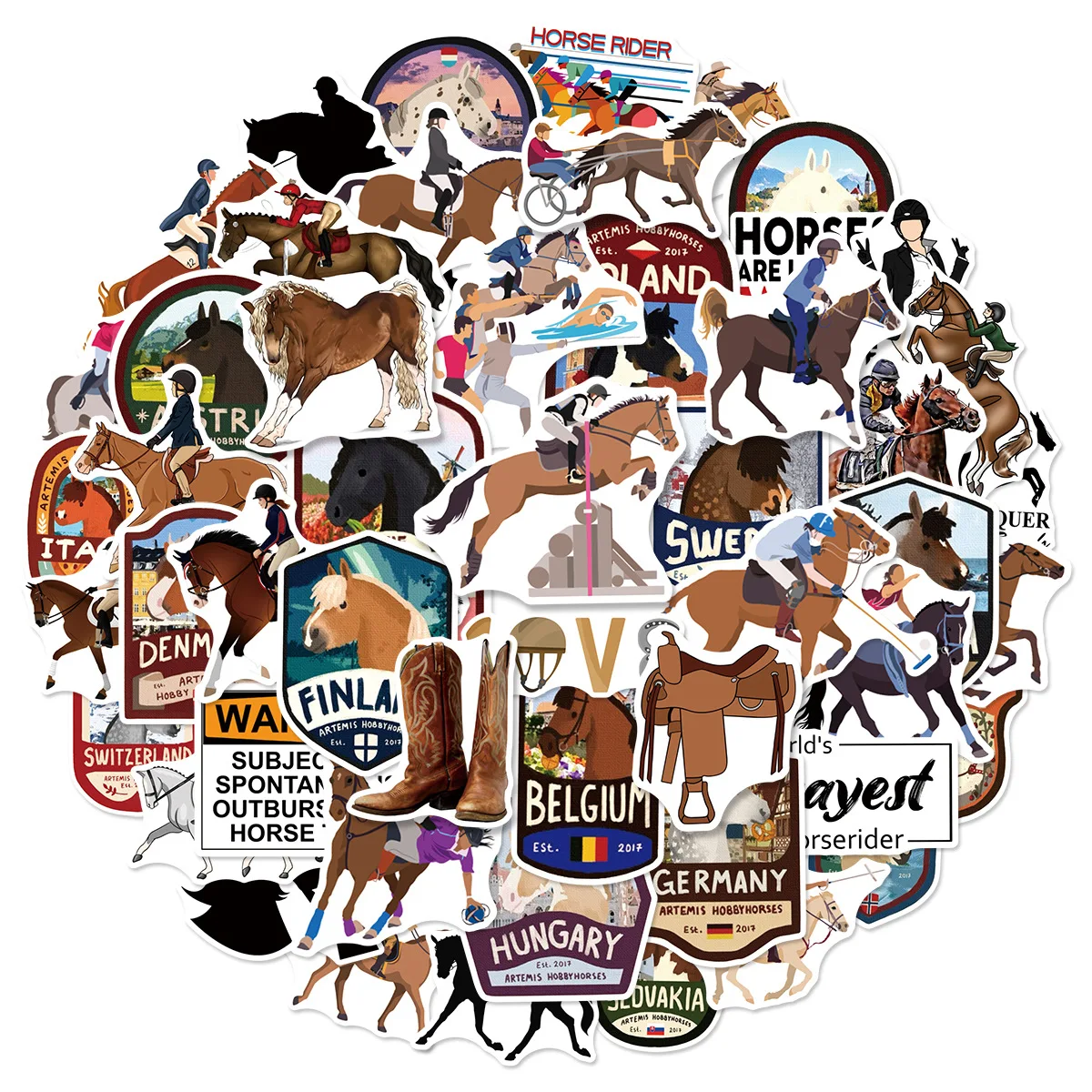 

10/50PCS Horse Racing Sport Graffiti Stickers Equestrian Fashion Sticker for Phone Computer Notebook Stationery DIY Toys Secret