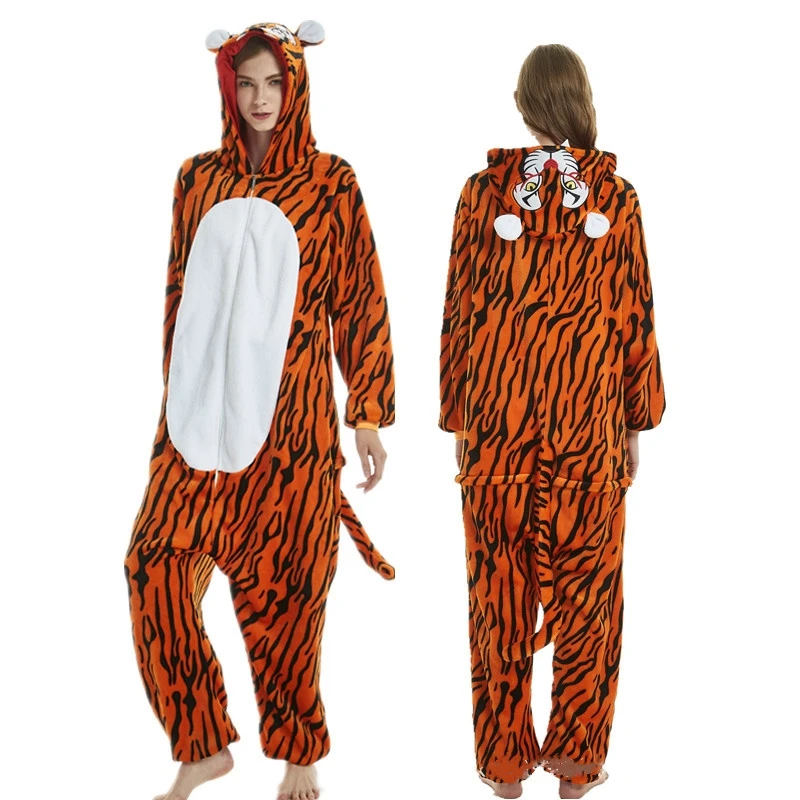 Pijama de flanela para adultos, pijamas para homens e mulheres, traje cosplay animal leão e tigre, macacão e roupa caseira, inverno