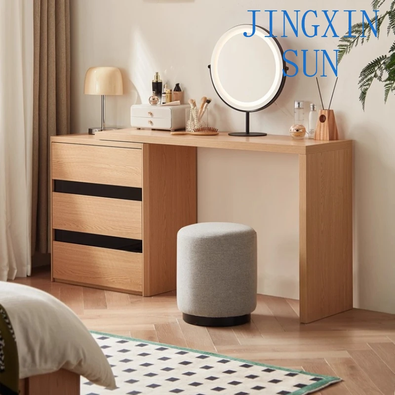 Nordic Style Retractable Dresser Corner Makeup Table LED Lamp Makeup Vanities Vanity Dressing Desk Dressers Bedroom Furniture