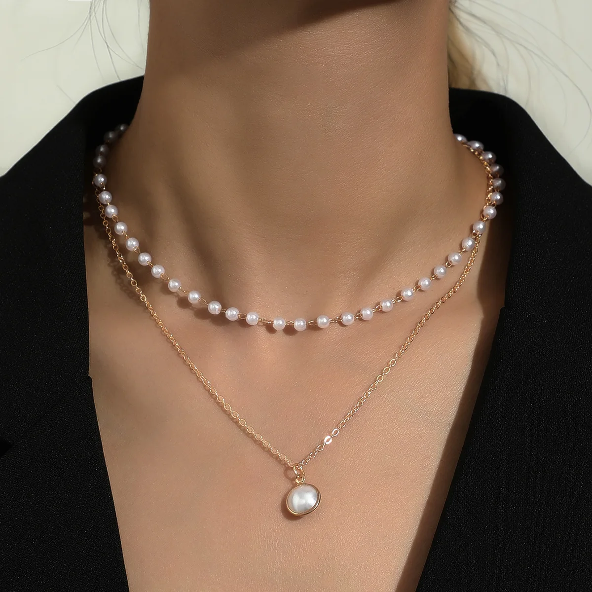 Fashion Imitation Pearl Necklace Women Personality Simple Collarbone Chain Japanese and Korean Style New Golden Tendency Jewelry