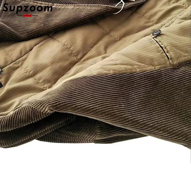 Supzoom Fashion New Arrival Casual Thick Corduroy Coat Double Breasted Turn-down Collar Autumn And Winter Trend Loose Jacket