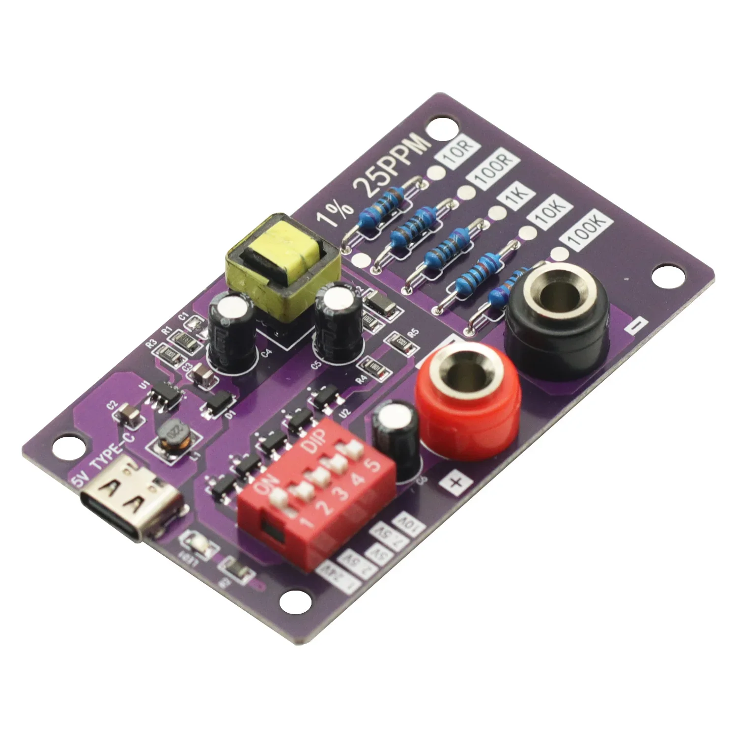 Precision Voltage Reference Module with 5 Channels 1.24V/2.5V/7.5V/5V/10V&5 Levels 10R/100R/1K/10K/100K Resistors of Calibration