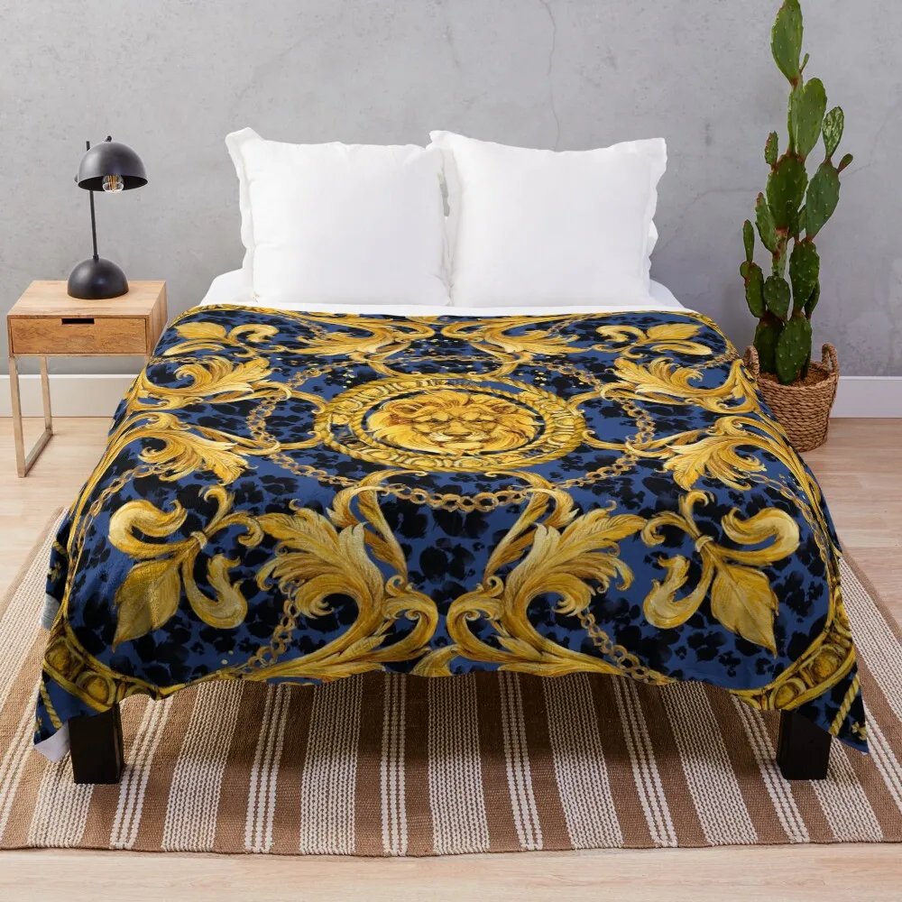 

golden lion and damask ornament. Throw Blanket Plush Thin Decorative Throw Beautifuls Blankets