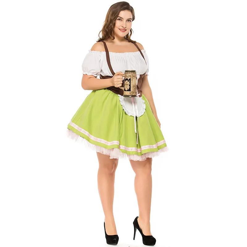 Plus Size Women Girls Bavarian Dress Beer Festival Costume Oktoberfest Skirt Traditional Clothing Waiter Green Uniform Adult