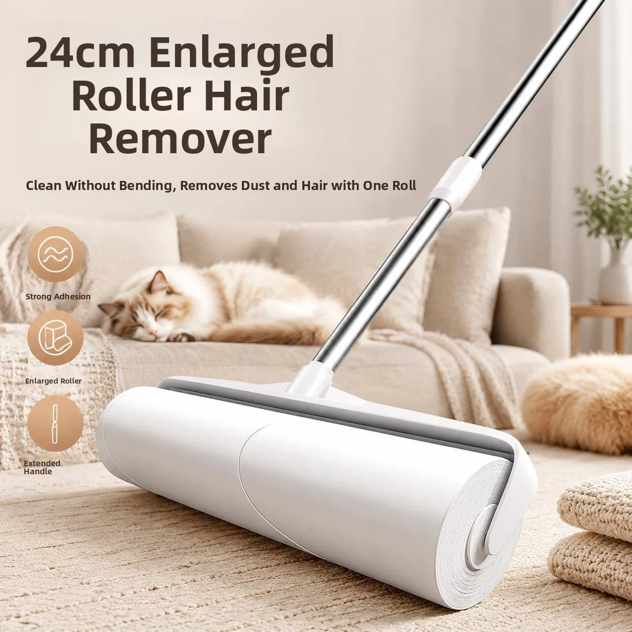 

Long Pole Sticky Hair Remover Roller Brush Detachable Felt Hair Cleaning Tool for Bed And Floor Hair Dust Roller Metal Material