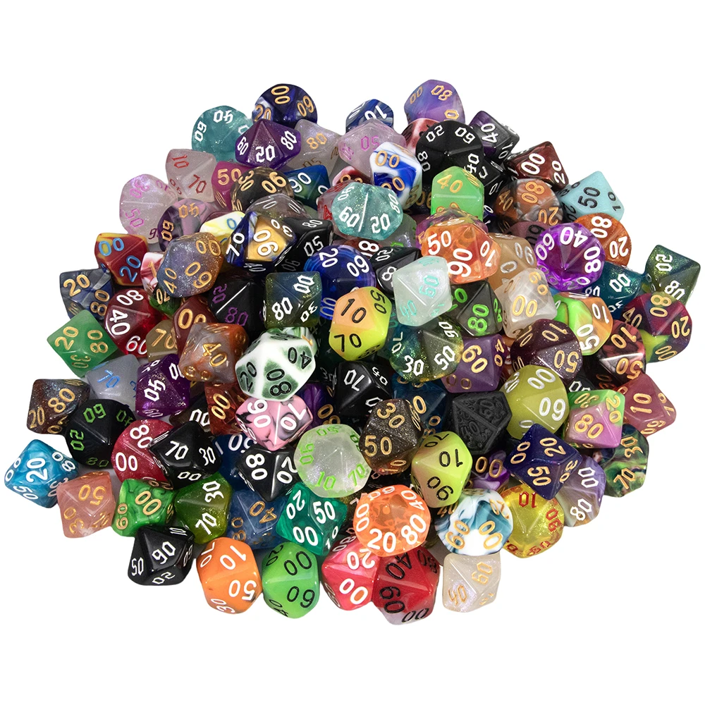 D10 Dice Random Color 10-Sided Polyhedral Dice Set (10/100Pcs) for Tables BoardGame Party Club Entertainment Game Accessories