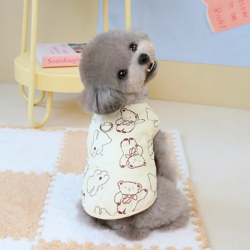 

Winter Cotton Dog Clothes Pet Warm Clothes Thickened Teddy Vest Bichon Full Print Bear Down Jacket Puppy Cute Open Button Shirt