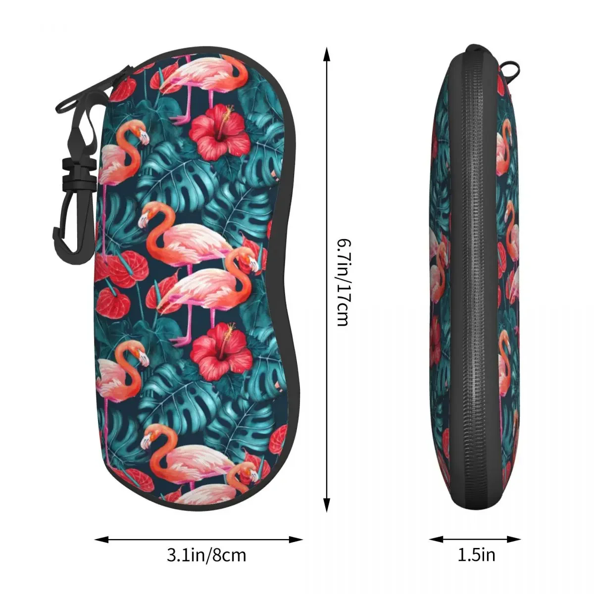 Tropical Birds Vertical Glasses Case Flamingo And Flower Pocket Trend Sunglasses Pouch Zipper Male Female Eyewear Storage