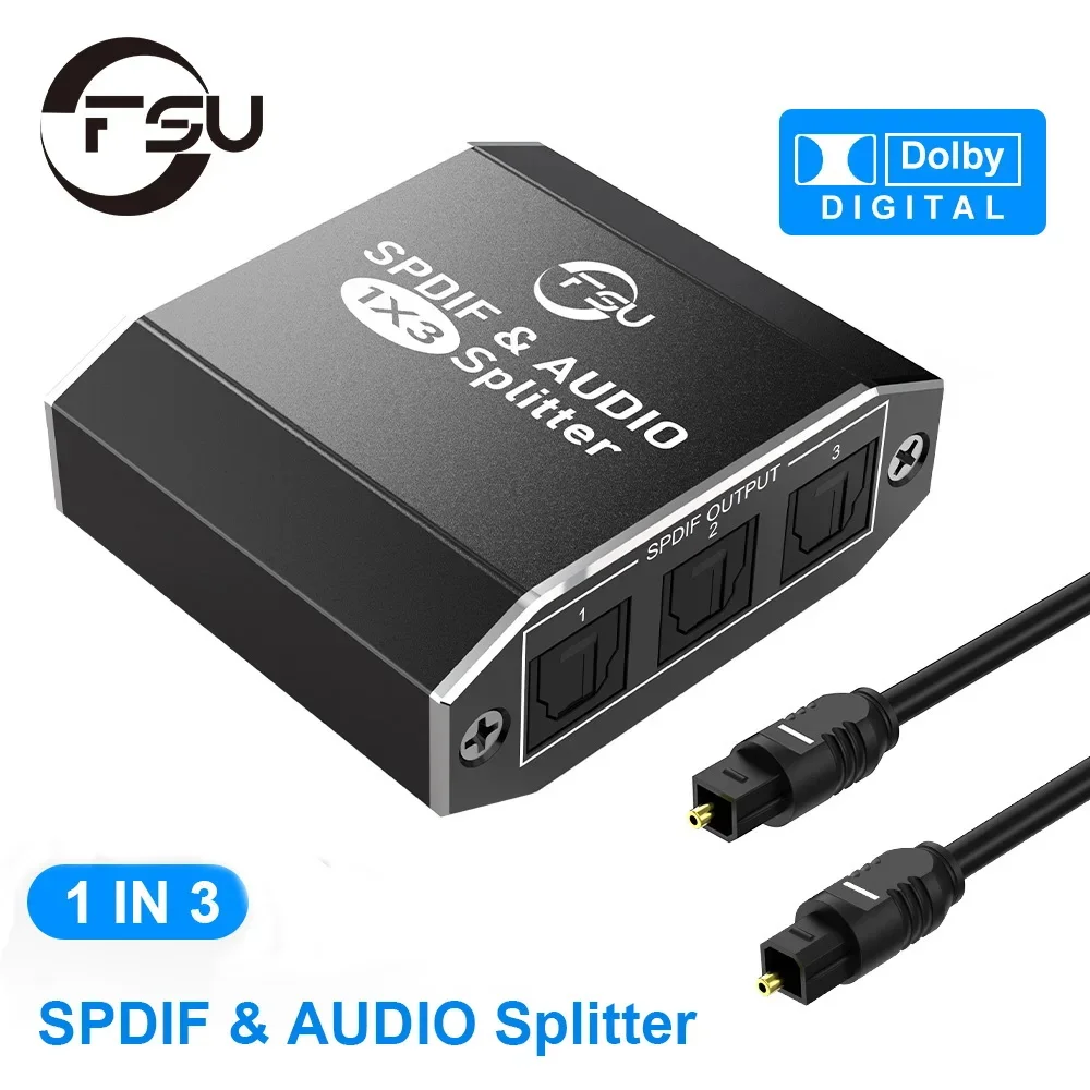 FSU SPDIF Rozdzielacz audio 1x3 Rozdzielacz optyczny SPDIF Toslink Optyczny cyfrowy rozdzielacz audio 1 na 3 wyjścia Obsługa 5.1CH LPCM 2.0 DTS